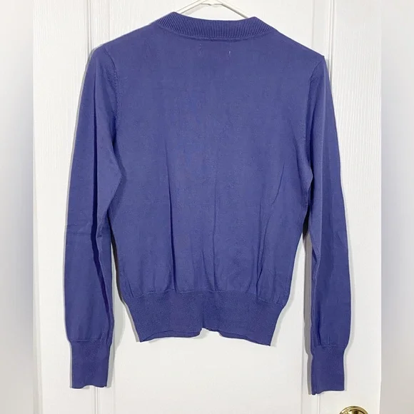 90s G.H. Bass Pocket Button Front Cotton Cardigan Vintage Blue Small - Picture 2 of 4